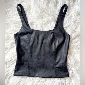 Amanda Uprichard black faux leather scoop neck tank SMALL